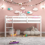 Giantex Twin Loft Bed with Ladder, Wood Low Profile Loft Bed with 30" Clearance & Safety Guard Rails, Space-Saving Loft Bed Frame for Kids Teens Junior, No Box Spring Needed, Kids Bed Frame, White Giantex