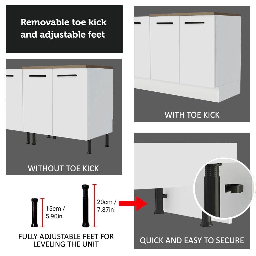 Madesa Hazel Kitchen Set 70" L Pantry Storage and Base Cabinet Engineered Wood Multiple Compartments Organization Unit - White Madesa