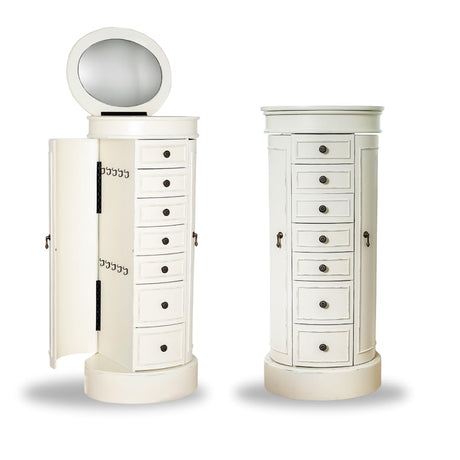 Hives & Honey Bailey Oval Standing Jewelry Armoire Cabinet, Jewelry Storage Organizer with Mirror Lid, 2 Side Doors, 7 Drawers, Jewelry Chest, Jewelry Box for Necklace, Earring, Bracelet, Ivory Hives and Honey