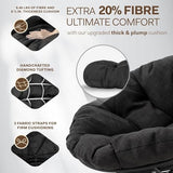 Bme 40" Ergonomic Wicker Papasan Chair with Soft Thick Cushion & Frame, 360° Swivel Papasan Chair, Circle Chair, Reading Chair, Comfy Chair for Living Room, Bedroom, Onyx Stone - Black Base Bme