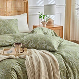 AMWAN King Size Comforter Set Olive Green 3 Pieces King Boho Floral Bedding Set, All Season King Bedding Sets with 1 Comforter and 2 Pillowcases, Soft Thick Aesthetic Comforter Sets AMWAN