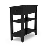 ChooChoo Side Table Living Room, Narrow End Table with Drawer and Shelf, 3-Tier Sofa End Table for Small Space, Black ChooChoo