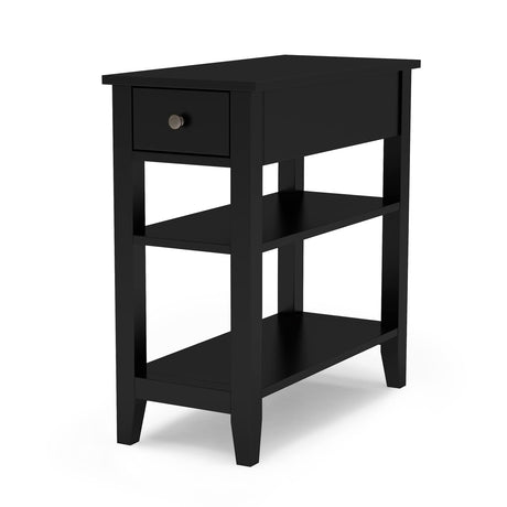 ChooChoo Side Table Living Room, Narrow End Table with Drawer and Shelf, 3-Tier Sofa End Table for Small Space, Black ChooChoo