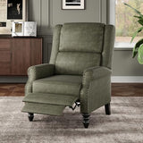FHUKMZOI Leather Recliner Chair, Pushback Recliner Chair with Adjustable Backrest Footrest, Mid-Century Modern Living Room Reclining Chairs with Lumbar Support for Reading Bedroom (Dark Green)