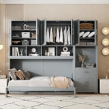 Harper & Bright Designs Twin Size Murphy Bed, Wooden Twin Wall Bed Frame with Closet, Drawers & Desk, Gray Harper & Bright Designs