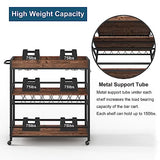 BON AUGURE Bar Cart for The Home, Rolling Home Bar Serving Cart on Wheels, 3 Tier Liquor Beverage Cart for Home Bar with Wine Rack and Glass Holder, Rustic Oak BON AUGURE