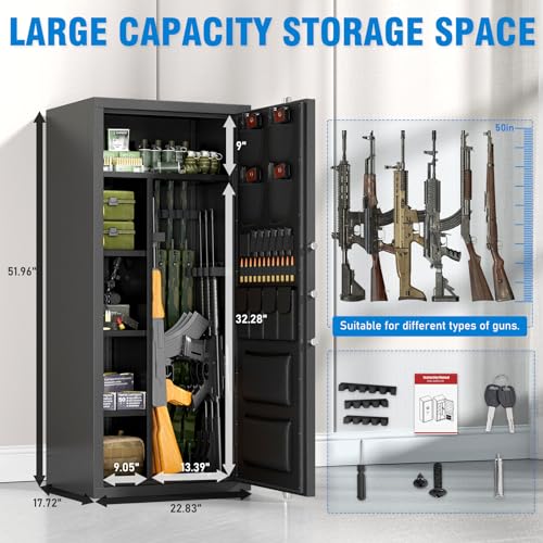 15-20 Gun Safe, Large Fingerprint Gun Safe for Rifles and Pistols, Unassembled Gun Cabinet with Adjustable Shelf & Gun Rack, Gun Safe for Home and Shotgun, Gun Cabinet with Mute Function & Dual Alarm Riflevault