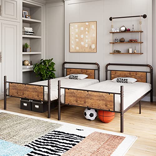 Garvee Industrial Twin Over Twin Bunk Bed, Convertible to 2 Separate Single Beds, Sturdy Metal Bunk Bed, Detachable Ladder & High Safety Guardrails for Safety, Space-Saving Design