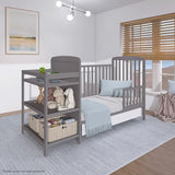 Dream On Me Anna 3-in-1 Convertible Full-Size Baby Crib & Changer with Storage in Steel Grey, GreenGuard Gold & JPMA, Pinewood, Converts to Day & Toddler Bed, 3 Mattress Heights, 1″ Changing Pad