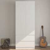 Jiaoun Armoire Wardrobe Closet with 2 Drawers & 2 Door, Armoires and Wardrobe with Hanging Rod, Wardrobe Cabinet for Bedroom, White (31.5”W x 20.39”D x78.74”H) Jiaoun