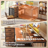 PRAISUN 43.3" Small Computer Desk with Power Outlets and USB-C Port, Reversible L Shaped Corner Office Desk with 4 Fabric Drawers and 2 Height-Adjustable Shelves, for Gaming Writing, Rustic Brown PRAISUN