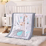 Wowelife Mini Crib Bedding Set Boy, 3 Piece Baby Bedding Set Nursery Bedding Set Elephant, Giraffe, Zebra Breathable Soft for Baby Boy with Comforter, Crib Fitted Sheet and Crib Skirt, Gray Wowelife