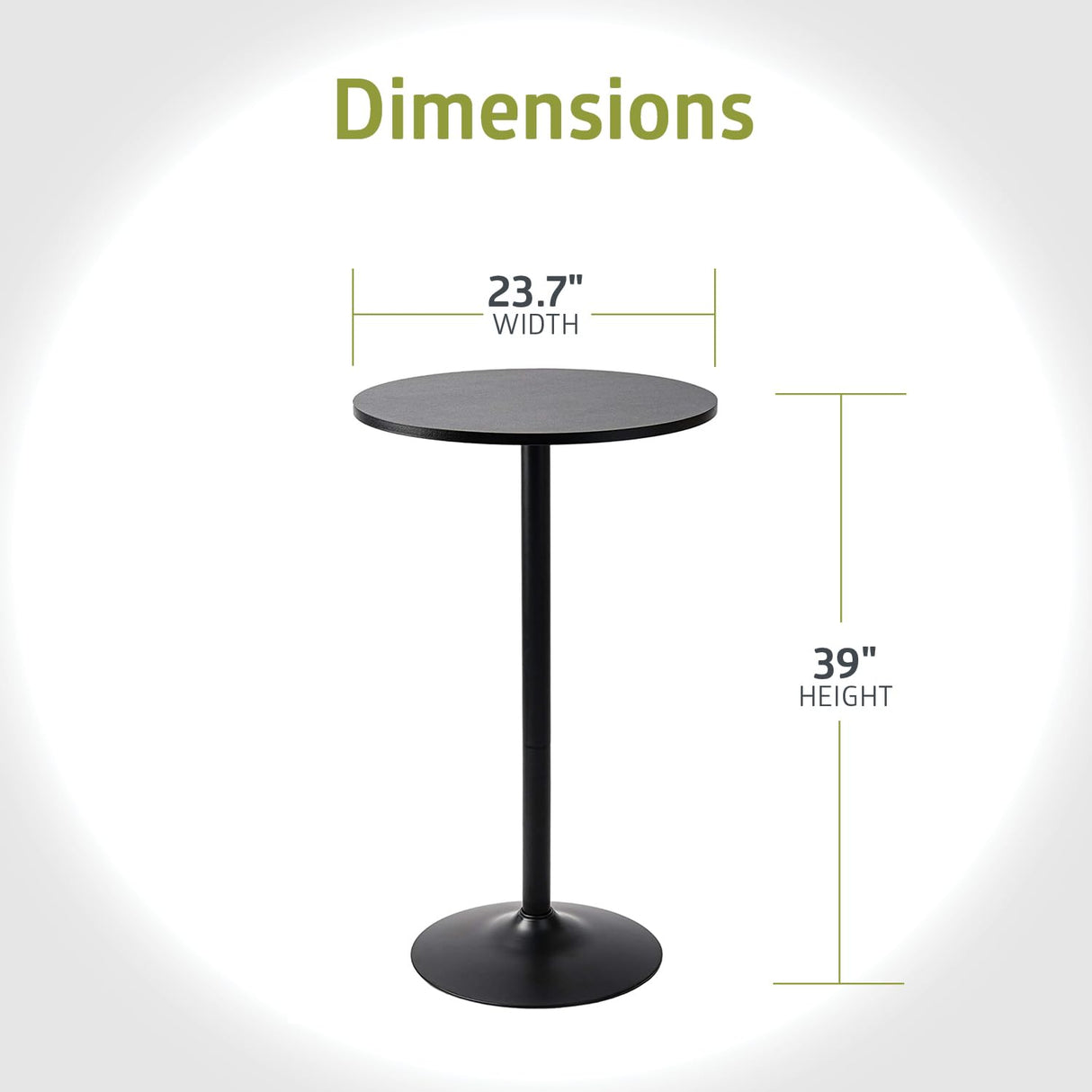 Pearington Santina, Single Round Cocktail Bar, Pub, and Bistro High Top Table with Black Top and Base Pearington
