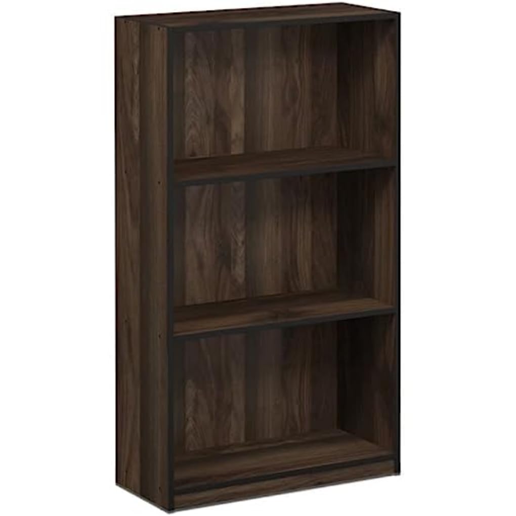 FURINNO Basic 3-Tier Bookcase Storage Shelves, Columbia Walnut - WoodArtSupply