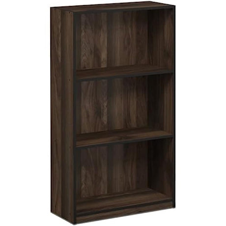 FURINNO Basic 3-Tier Bookcase Storage Shelves, Columbia Walnut FURINNO