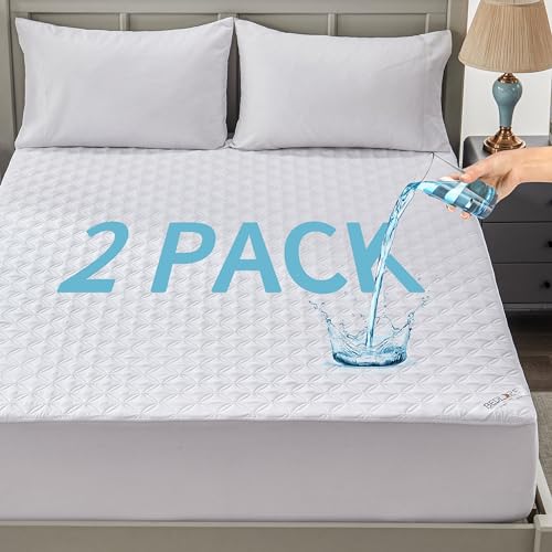 BEDLORE 2 Pack Waterproof Mattress Protector, Full Size Mattress Pad with Deep Pocket Fitted Up to 6-15 inches, Soft Noiseless Single Bed Mattress Cover for Bedroom, Dorm Room (White) BEDLORE