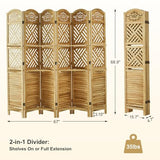 Room Divider with Shelves, 5.75ft Tall Folding Wood Carved Screen with Double Hinges for Home Office Bedroom Hotel Decoration (6 Panels, Natural) Svimi