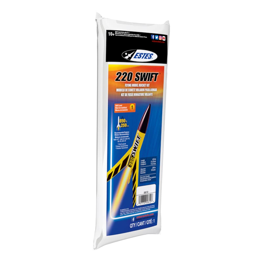 Estes 810 220 Swift Rocket-Building Kit, Intermediate Mini Flying-Rocket-Model Kit for Ages 10+ Estes