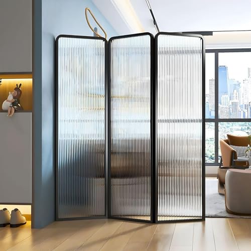 SUZEPER 6ft Tall Modern Room Divider, Metal Glass Partition Room Divider, Folding Privacy Room Divider Screens, Decorative Freestanding Room Partition for Room Separation Partition, 2 Panel SUZEPER