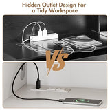 Kikihouse Modern Reception Desk & DIY Metal Strips, Front Desk with LED Light and Hidden Power Outlet, Reception Counter Table for Checkout, Office, Lobby, Nail Salon Spa (White) Kikihouse