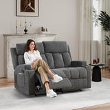 CANMOV Manual Recliner Sofa Set, Fabric Home Theater Seating with Side Pockets and Cup Holders, 2 Seat Reclining Couch for Living Room, Office, Dark Grey