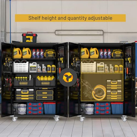 biosp 72" H Wide & Deep Garage Storage Cabinet with Wheels & Pegboards, Metal Storage Cabinet with Locking Door & Adjustable Shelves, Rolling Tool Cabinet for Garage, Shop, Office, 72"x43"x22" biosp