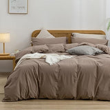 BESTOUCH Duvet Cover Set 100% Washed Cotton Linen Feel Super Soft Comfortable Chic Lightweight 3 PCs Home Bedding Set Solid Pine Bark Brown Queen BESTOUCH