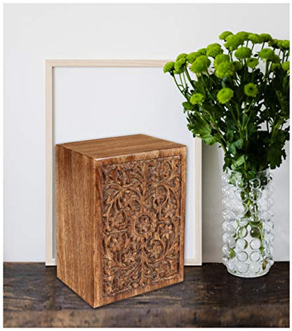 Funeral Cremation Urn Ashes With Beautiful Handmade Carving in Centre- Small Natural,Urns for Human Ashes Wooden,Wooden Urn with Hand-Made Design for - WoodArtSupply