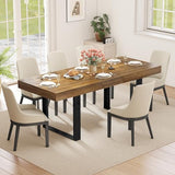 Zevemomo 63"-78.7" Expandable Dining Table, 6-8 Extendable Dining Table, Rectangle Conference Table, Farmhouse Kitchen Table with Slide Track, Tapered U-Shaped Wood Legs for Office, Living Room-Brown Zevemomo