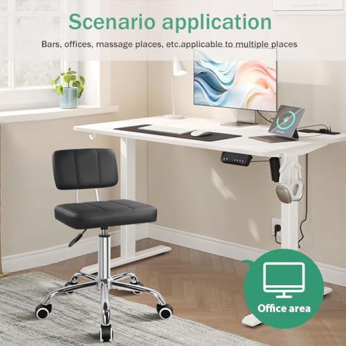 FURWOO Simple Square Office Chair with Back 360 Swivel Stool Chair with Wheels Height Adjustable Stool for Home Work Shop Task Spa Black FURWOO