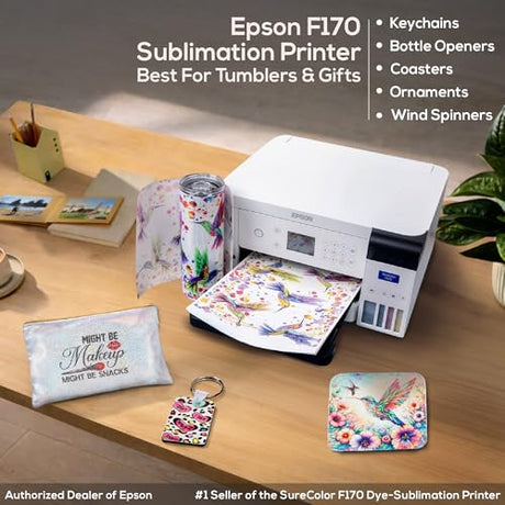 makerflo Epson SureColor F170 Sublimation Printer – Professional Dye Sublimation for Tumblers, T-Shirts, Mugs, Keychains – Desktop Inkjet Printer for Mac & Windows makerflo