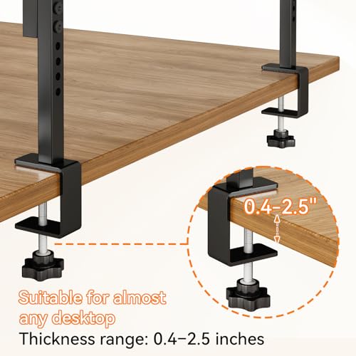 IBUYKE Clamp on Desk Shelf, 22.8” Large Desk Extender Shelves,Tool-Free Flexible Repositioning and Adjustable 2-Tier Storage Shelves for Desktop Accessories Below Desk TMZ010B IBUYKE