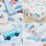 NacoMoco 3-Piece Crib Bedding Set for Boys Girls - Ultra Soft & Skin Friendly Baby Bedding Set Includes Crib Comforter, Sheet & Crib Skirt(Vehicle) NacoMoco