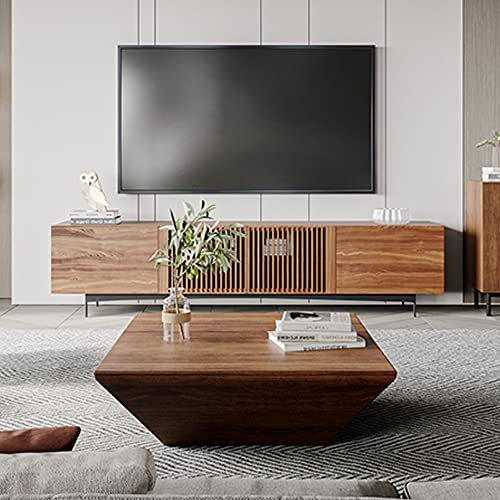 POVISON TV Stand, Solid Wood TV Cabinet for 80 85+ Inch TV, Assembly-Free 95'' Long TV Console for Living Room Bedroom, Modern Farmhouse Slatted - WoodArtSupply