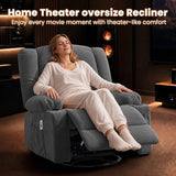 Oversized Recliner Chair with Massage and Heat for Adults, 360° Swivel Rocking Recliner, Big Seat Living Room Chair with Ergonomic Design, Cup Holders and Side Pockets