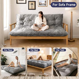 KOSRLY 6" Futon Mattress Full Size, Tufted Futons Sofa Couch Bed with Twisted Rope Design Edging,Versatile Floor Mattress for Adults，Shredded Foam Filling (Frame Not Included Gray, Full) KOSRLY