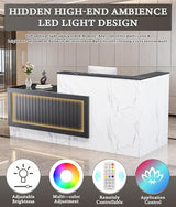 Easilywinlife Ultral 70.87IN Modern Wooden Commercial L Shaped Reception Desk with Counter, Lockable Drawers, Door Cabinet, Front Desk for Checkout, Salon, Black and White with Light, Left Cabinet