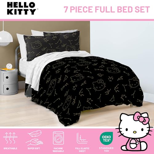 Jay Franco Hello Kitty Stars Full Comforter Set - 7 Piece Bedding Includes Sheet Set & Pillow Covers - Super Soft Zodiac Black & Gold Bedding Jay Franco