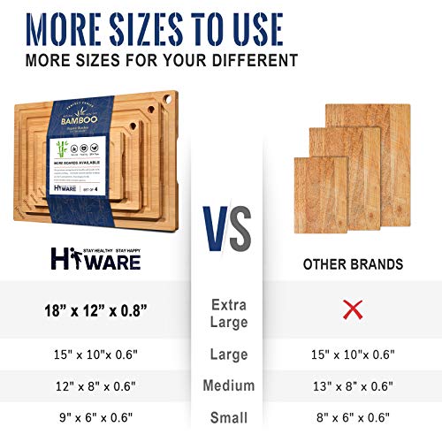 Hiware 4-Piece Extra Large Bamboo Cutting Boards Set for Kitchen, Heavy Duty Cutting Board with Juice Groove, Bamboo Chopping Board Set for Meat, HIWARE