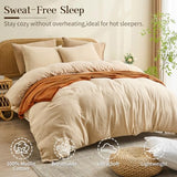 MEISHANG Muslin Duvet Cover King Size - 100% Organic Cotton, Soft Textured Gauze Weave Duvet Cover for Breathable All-Season Oeko-Tex Certified - 3 Piece Set (King, Linen) MEISHANG
