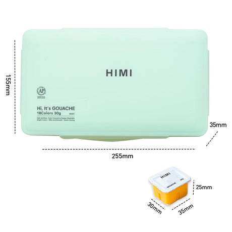 HIMI Gouache Paints Set, 18 Colors, 30g, jelly gouache paint set, Non Toxic Paint for Canvas and Paper, Art Supplies for Professionals, and More (Green Case HIMI