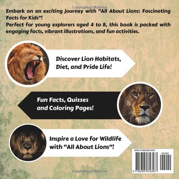 All About Lions for Kids: Fascinating Facts, Quizzes, and Coloring Pages. An Interactive Educational Book for Children Majosta