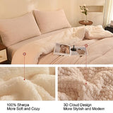 LLanCL 3D Jacquard Design Comforter Set, Ultra-Soft Warm King Size Sherpa Fur Plush 3-Pieces Sets Luxury Cozy Bedding with 2 Pillowcases (104"x90", Cream White) LLanCL