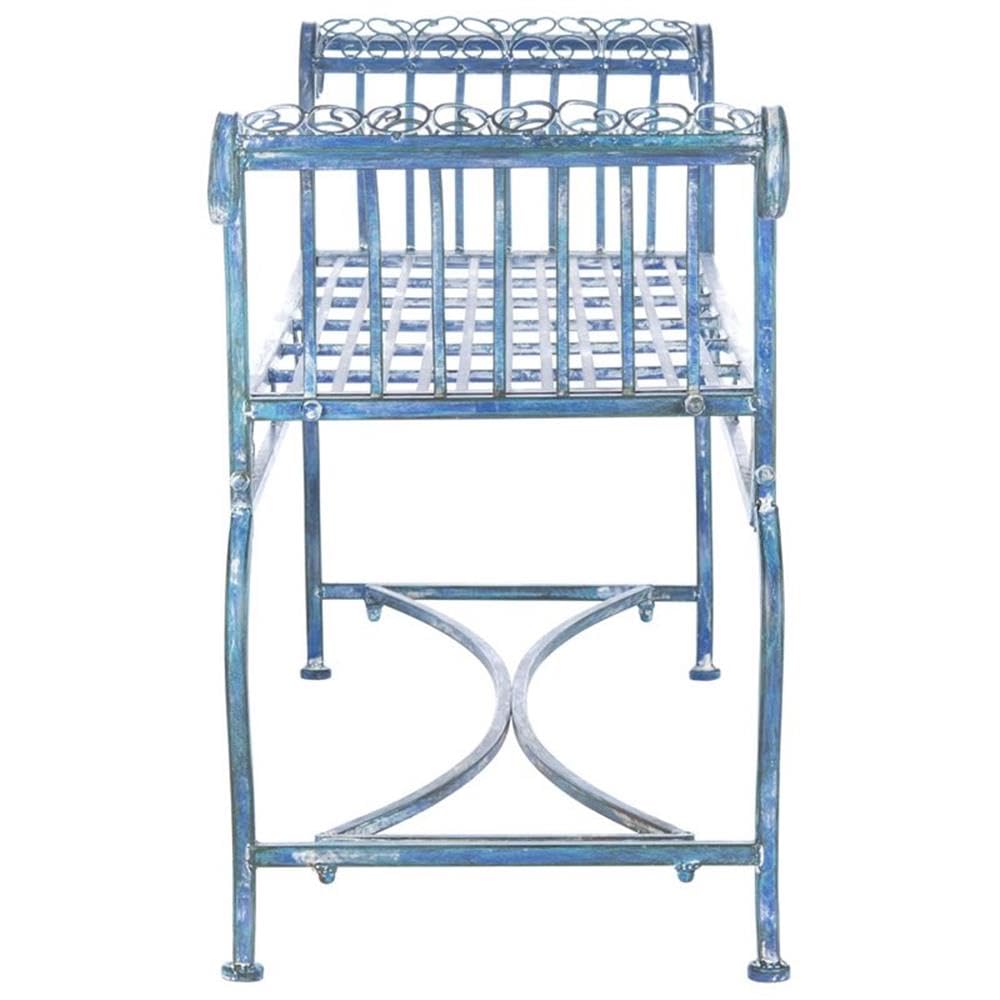 SAFAVIEH Outdoor Collection Brielle Victorian Antique Blue Bench SAFAVIEH