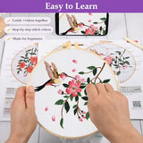 Embroidery Kit for Beginners,3 Pack Hummingbird and Flower Cross Stitch Kits for Adults,Needlepoint kit with Stamped Patterns,Hoop,Threads for Craft Lover,Hand Stitch with Embroidery Skill Techniques