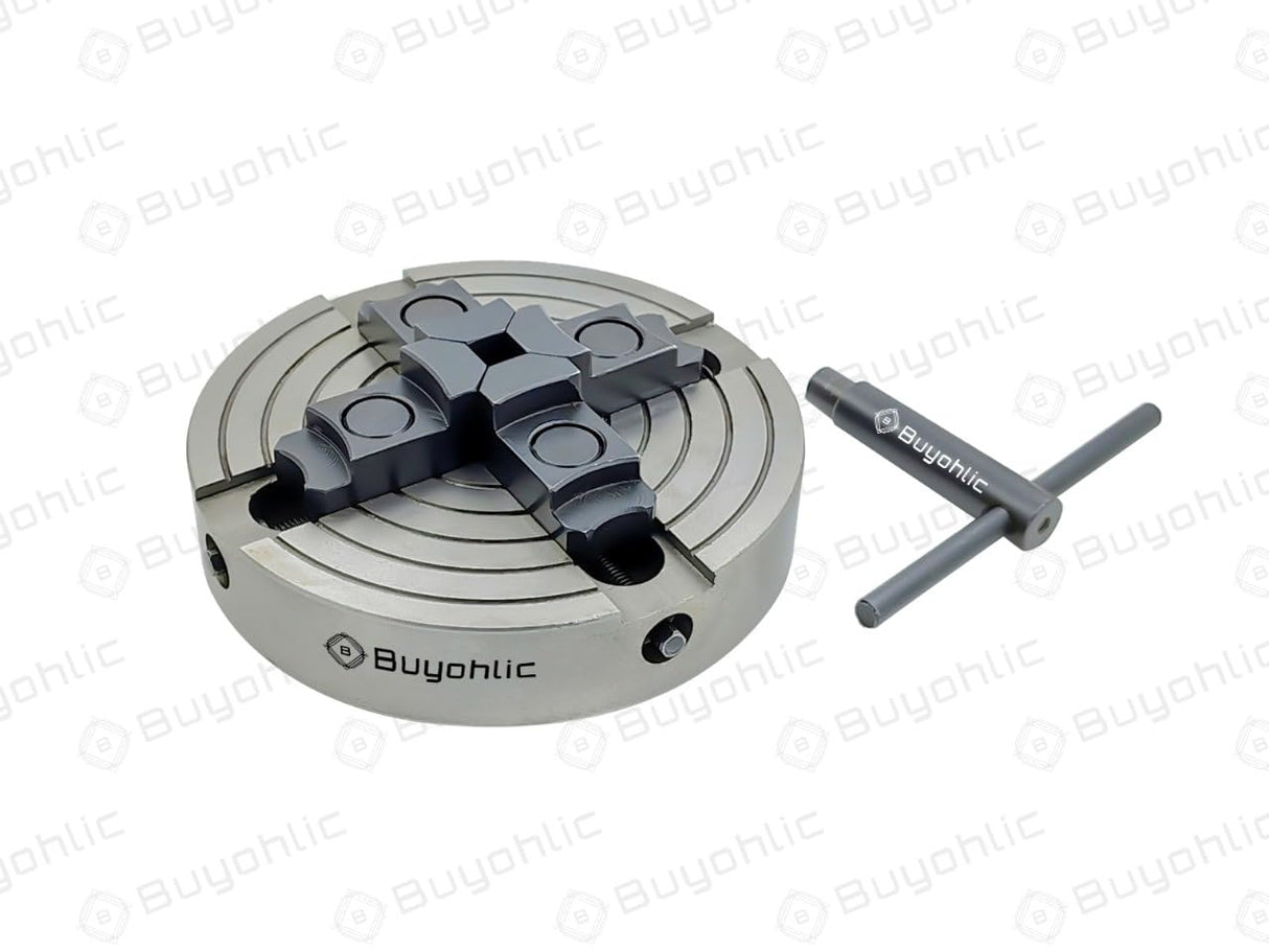 Buyohlic Wood Lathe Chuck 6'' Inches 4 Jaw Chuck Threaded 3/4-16 with Independently Adjustable/Reversible Jaws BUYOHLIC