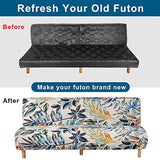 WOMACO Printed Futon Cover Stretch Sofa Bed Slipcovers Full Twin Queen Size Armless Couch Loveseat Protector Covers with Elastic Bottom for Living Room Bedroom Furniture (Rain Leaves, 63"-75") WOMACO