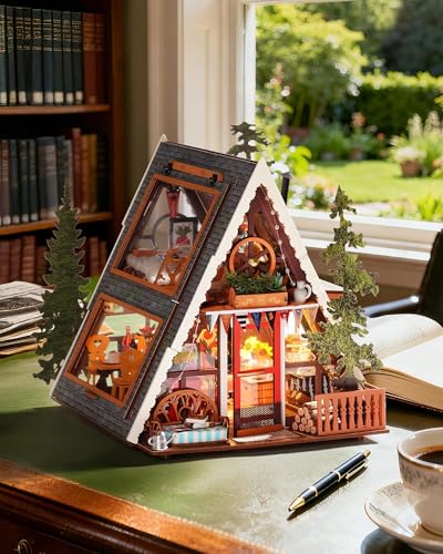 Rolife DIY Miniature House Kit A-Frame Cabin, 3D Wooden Puzzle Tiny House with Openable Skylight for Teens & Adults, Cozy Forest Cabin Décor, Creative Gift for Birthday & Holidays