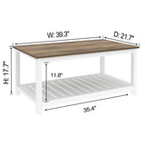 FOLUBAN Farmhouse Coffee Table with Storage Shelf, Rustic Vintage Wood Cocktail Table for Living Room, White FOLUBAN