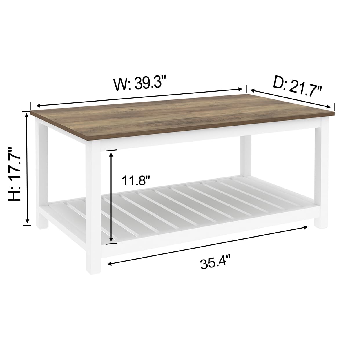 FOLUBAN Farmhouse Coffee Table with Storage Shelf, Rustic Vintage Wood Cocktail Table for Living Room, White - WoodArtSupply